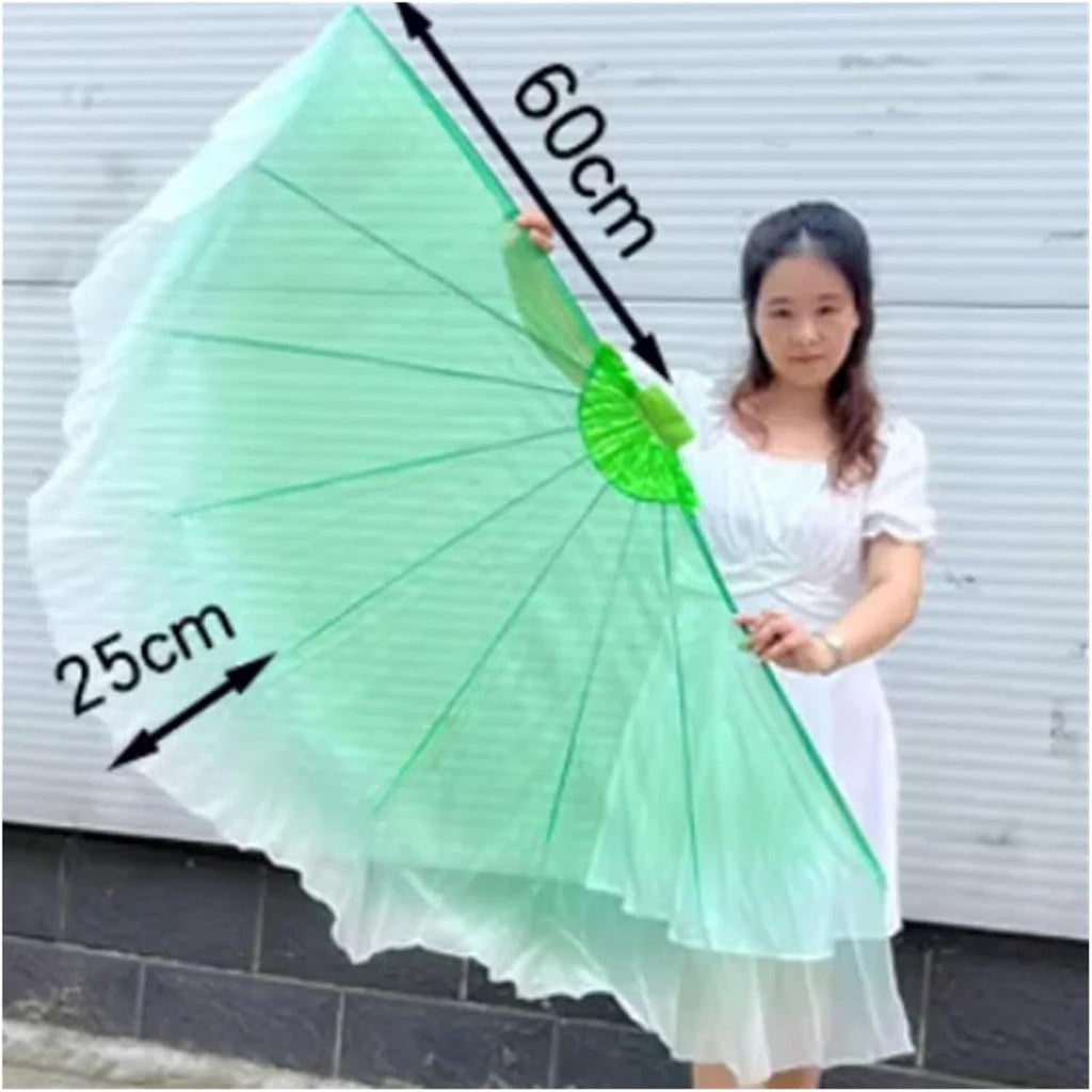 Fishbone Fan 85cm Soft Big Dance Fan Chiffon Foldable Fishbone Flowy Dancer Props Bellydance(Color 1,2PCS)