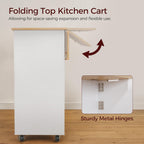 MAHANCRIS Kitchen Island on Wheels with Drop Leaf, Folding Countertop Kitchen Island Cart, Kitchen Island Table with Towel Rack, Drawer, for Kitchen, Dining Room, White and Natural KINW12501