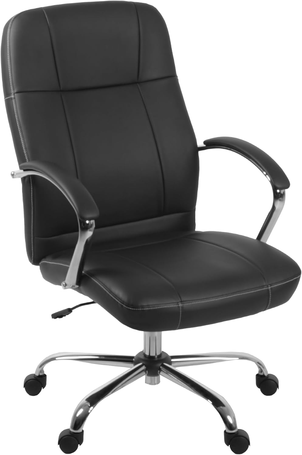 Romig Cielo Leatherette Executive Mid-Back Office Chair – Ergonomic Conference Chair with Padded Arms, Lumbar Support, Adjustable Height & 5-Star Aluminum Base for Home & Office (Black)