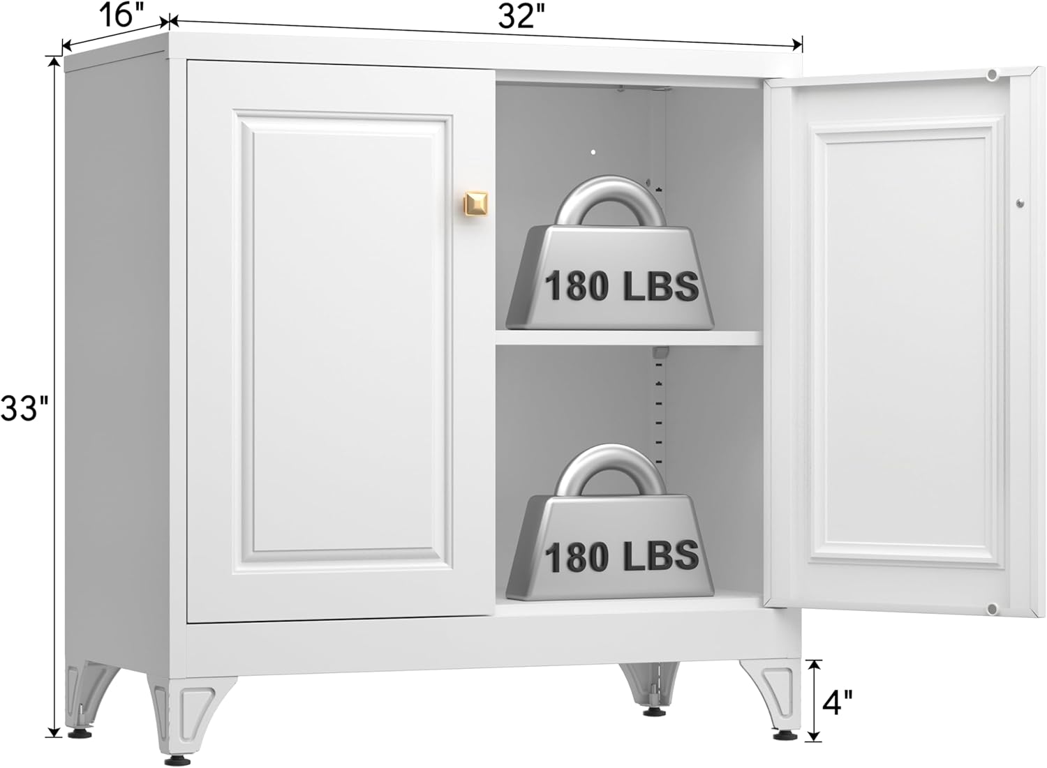 Polup Kitchen Buffet Table with Storage, 33" Tall Sideboard with Doors and Adjustable Shelves, Metal Buffet Cabinet, Modern Coffee Bar Console Cabinet for Living, Dining Room, White, Assemble Required