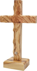 King David Market Olive Wood Standing Table Cross (8 Inch), Plain Wooden Altar Cross with Decorative Natural Stone from Jerusalem, Handcrafted in the Holy Land