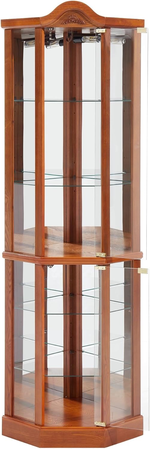 Classical Glass Cabinet Lighted, Wine Cabinet with Adjustable Glass Shelves, for Living Room Corridor,for Kitchen Home