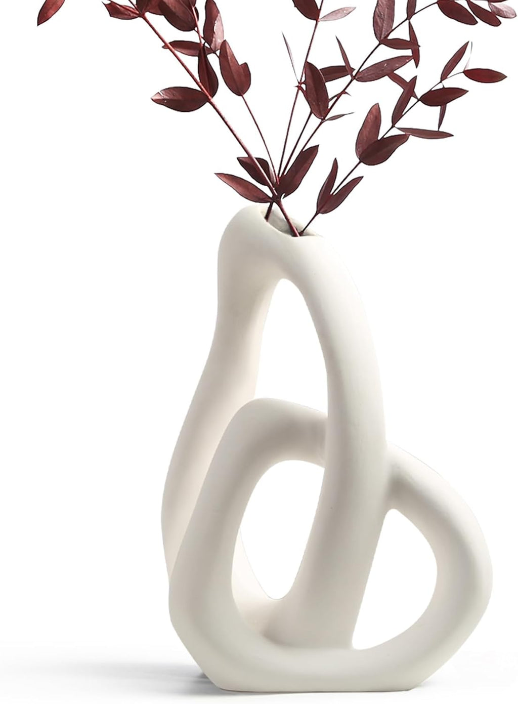 STHIE Modern White Ceramic Flower Vases for Home Decor Aesthetic, Boho Decorative Vase for Bouquet Pampas Grass, Living Room Bedroom Kitchen Maximalist Decor (White)