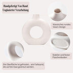CEMABT White Donut Vase Hollow Ceramic Vase for Flowers Handmade Minimalist Boho ins Style Modern Home Decor for Wedding Dinner Table Party Living Room Office Bedroom(M)