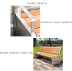 Garden Outdoor Park Backrest Chair, Stainless Steel Frame Wooden Bench, Garden Patio Leisure Seating Seat(Small)