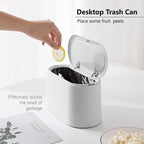 SUBEKYU Mini Trash Can with Lid,Small Desk Trash Can,Countertop Mini Garbage Cans,Tiny Waste Basket,White,with 3 roll Bags
