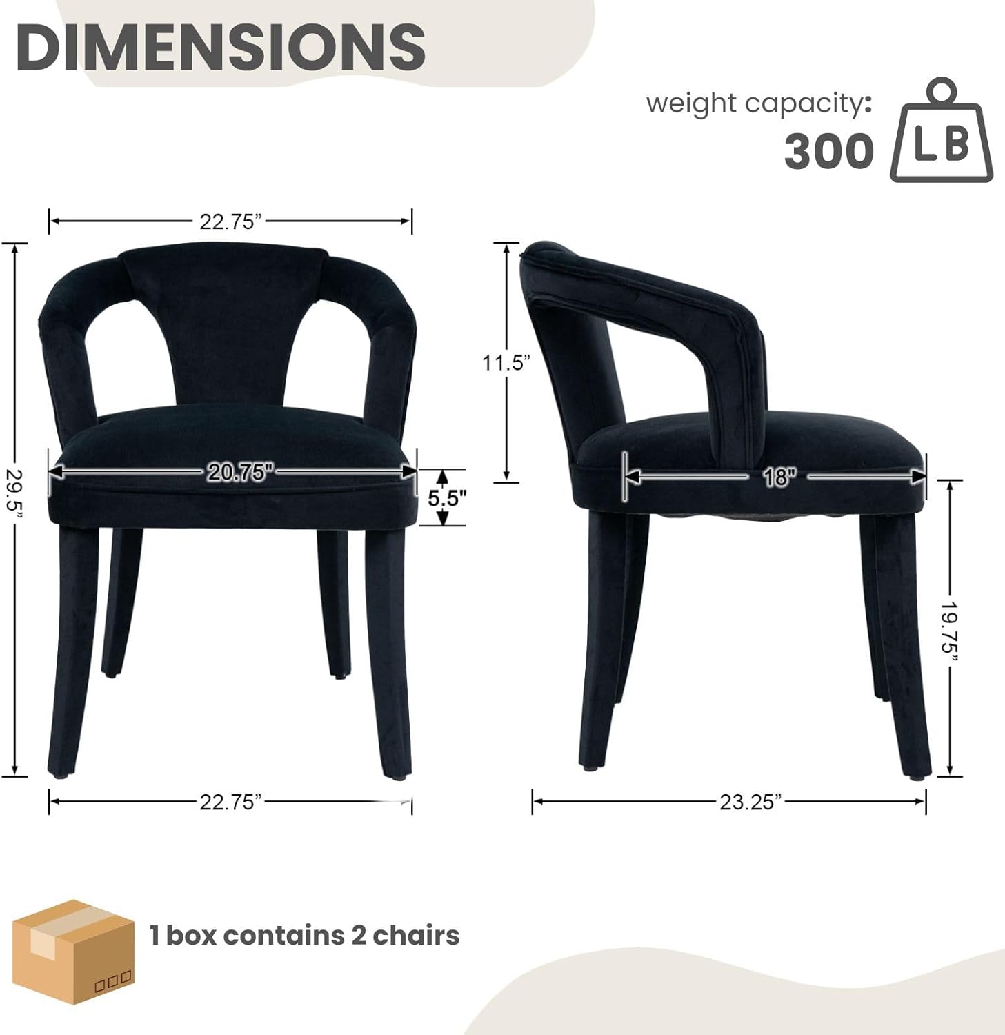 Modern Black Dining Chairs Set of 4, Velvet Upholstered Boucle Dining Chair with Arms, Accent Side Chair for Kitchen & Dining Room Living Room Restaurant Reception
