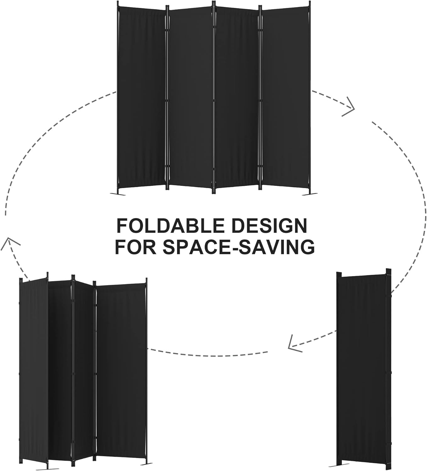 Room Divider, 4 Panel Folding Privacy Screen, 88” Portable Separating with 3 Metal Feet, Partition Room Dividers, Lightweight Freestanding Wall Divider Screen for Office Bedroom Hospital(Black)