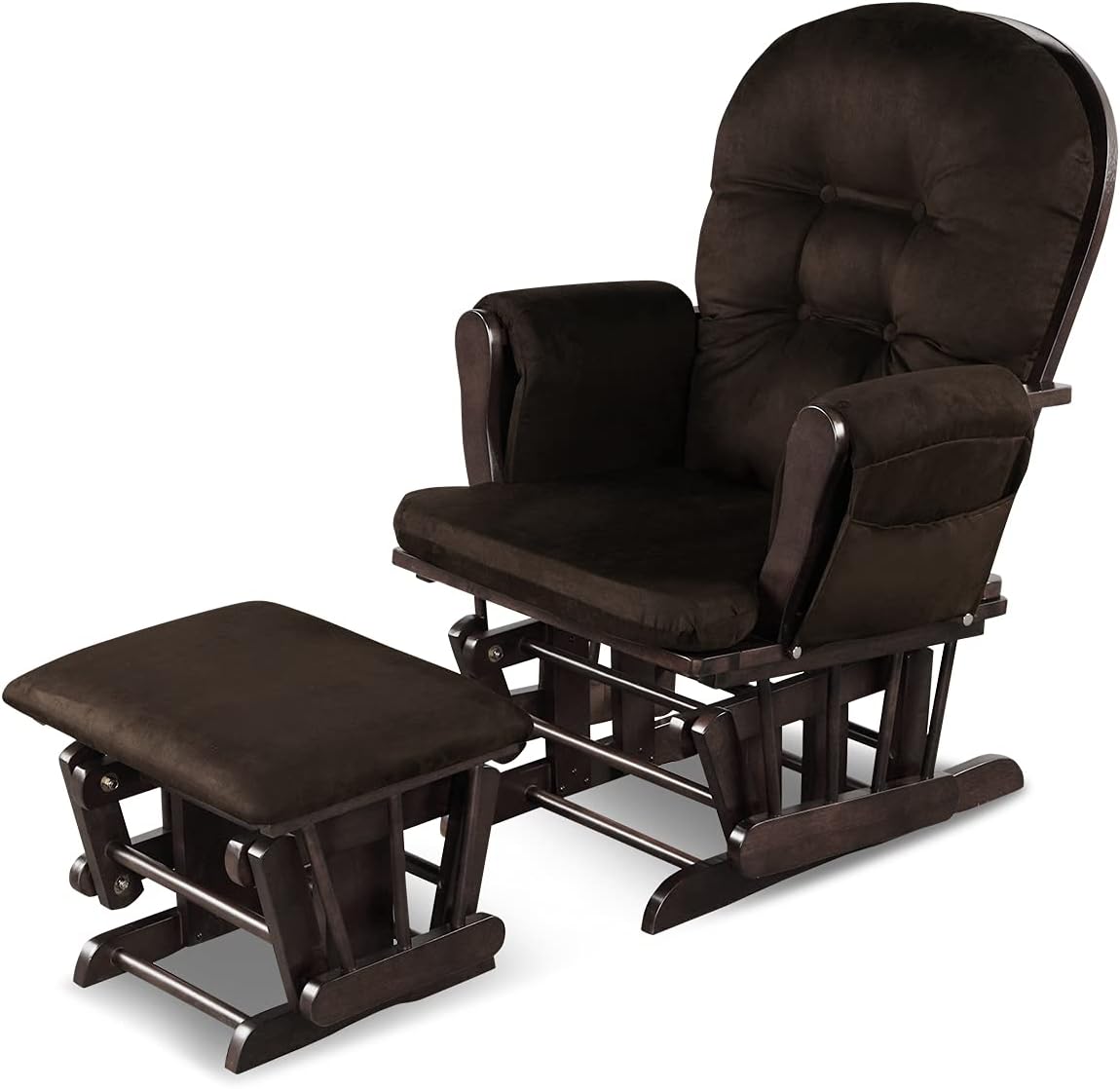 Solid Wood Construction, Incredibly Smooth Quiet Gliding, Soft Skin-Friendly Fabric, Baby Nursery Relax Rocker Rocking Chair Glider and Ottoman Set Super Soft Cushion, Extra Storage Pocket, Brown