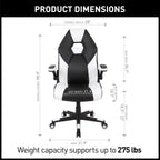 Realspace RS Gaming™ RGX Faux Leather High-Back Gaming Office Chair, Black/White, BIFMA Compliant