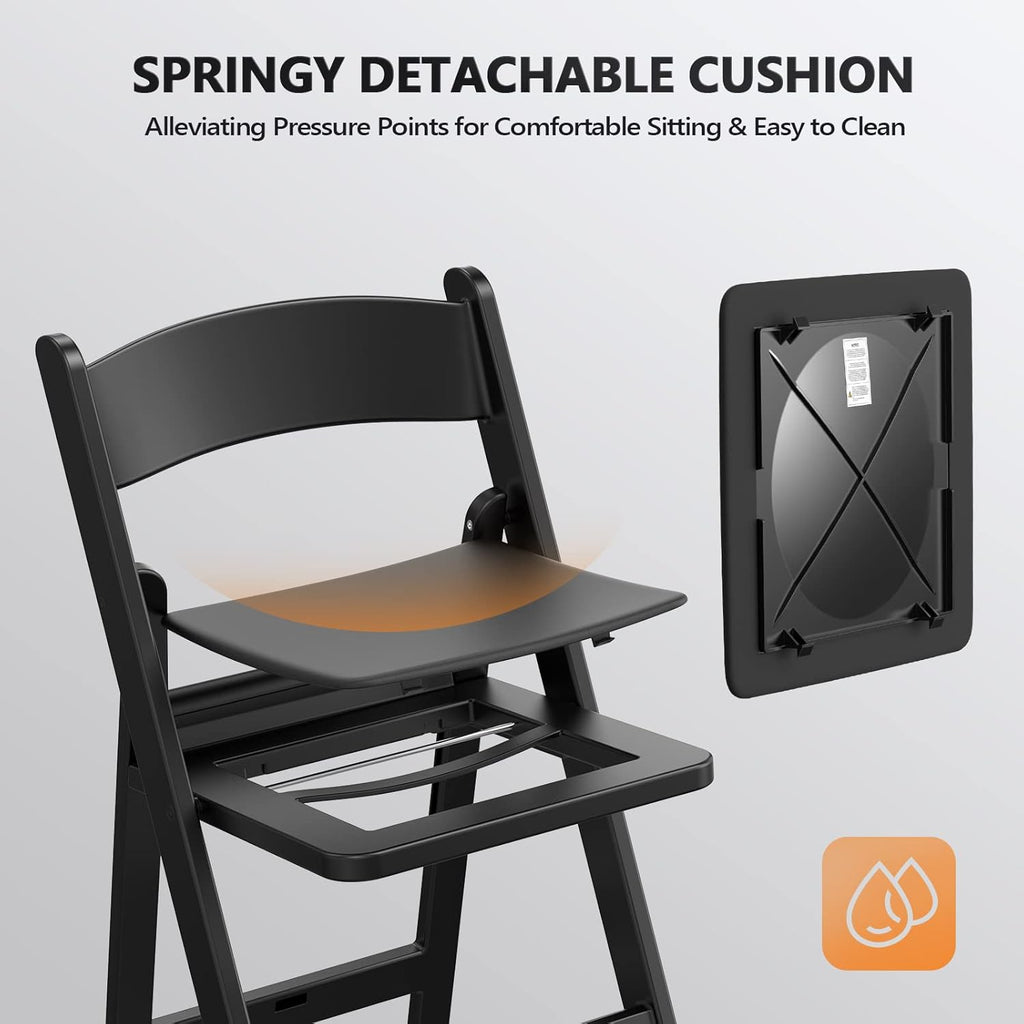 FCH Plastic Folding Chair with Padded Seat, Resin Foldable Chairs with Soft Cushion, Comfortable and Sturdy, Suitable for Indoor and Outdoor, Parties, Weddings, Commercial Events, Black, 4 Pack