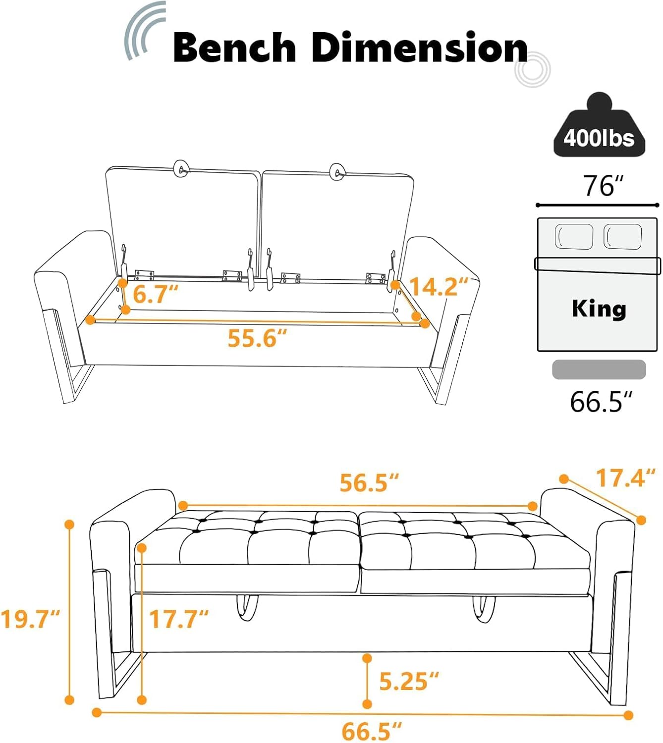 67" End of Bed Bench King Size, Velvet Storage Bench for Bedroom Foot of Bed, Double Lids Storage Bench with Golden Legs, Upholstered Ottoman Bench for Living Room Window Entryway, Brown