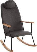 Nursery Rocking Chair Indoor, Small Rocking Chairs for Small Spaces, Upholstered Rocker Chair with High Back& Headrest Pillow, Comfy Rocking Chair for Bedroom, Living Room, Patio& Porch (Dark Grey)