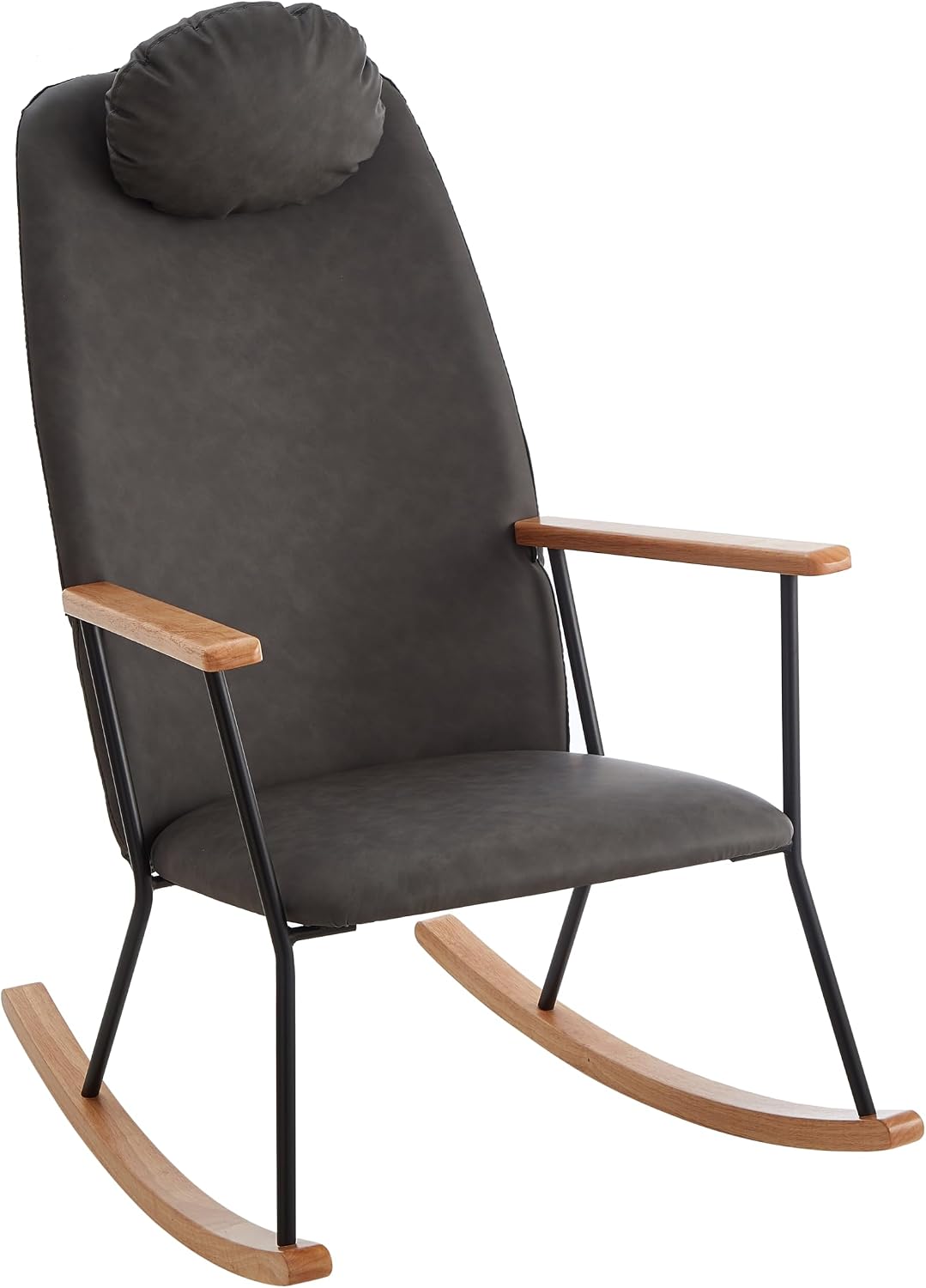 Nursery Rocking Chair Indoor, Small Rocking Chairs for Small Spaces, Upholstered Rocker Chair with High Back& Headrest Pillow, Comfy Rocking Chair for Bedroom, Living Room, Patio& Porch (Dark Grey)