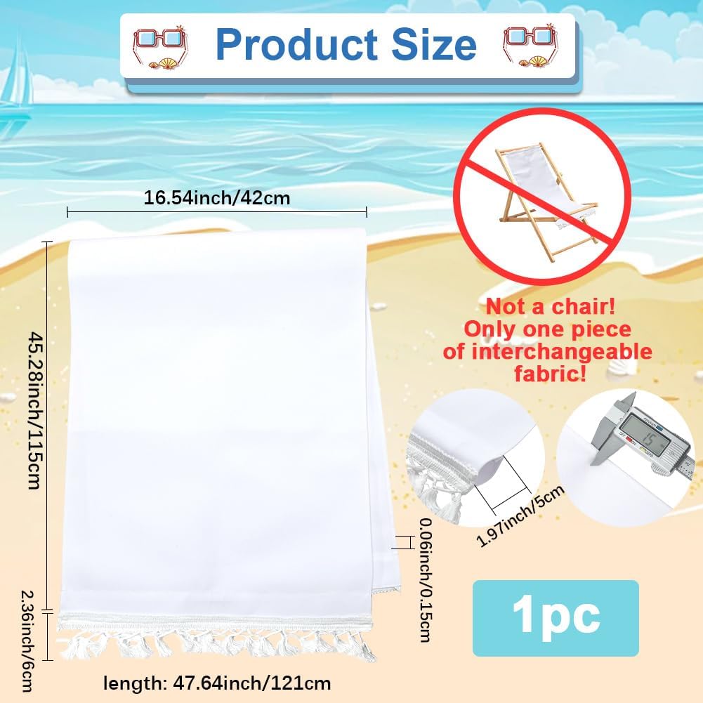 GORGECRAFT 1pc Beach Sling Chair Replacement Canvas White Lounge Chair Replacement Fabric with Fringe 47.2x17.3 Inch Chair Fabric Reclining Sling Replacement for Sunbathing Courtyard Patio Outdoor