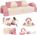 Flower Kids Play Couch 10PCS Toddler Couch High Density Foam Sectional Sofa Playroom Kids Furniture for Girls and Boys Bedroom (Pink)
