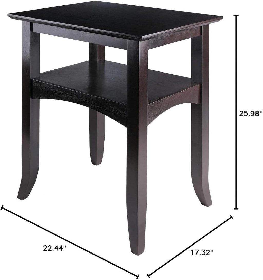 Camden Solid Wood End Table with Lower Shelf, Traditional Side Table for Living Room or Bedroom, Rich Coffee Finish