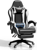 Mr IRONSTONE Gaming Chair with Footrest, Ergonomic Reclining Gamer Chair with Lumbar Support & Massage, High Back Racing Style Video Game Chair, Adjustable Headrest, Swivel Desk Chair, Black