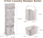FAHKNS 4-Tier Laundry Sorter Cart with Wheels, Large 95L Capacity Hamper Organizer, Rolling Storage with Removable Mesh Bins for Laundry Use in Home, Dorm, Apartment (17.3"x13.1"x54.7")