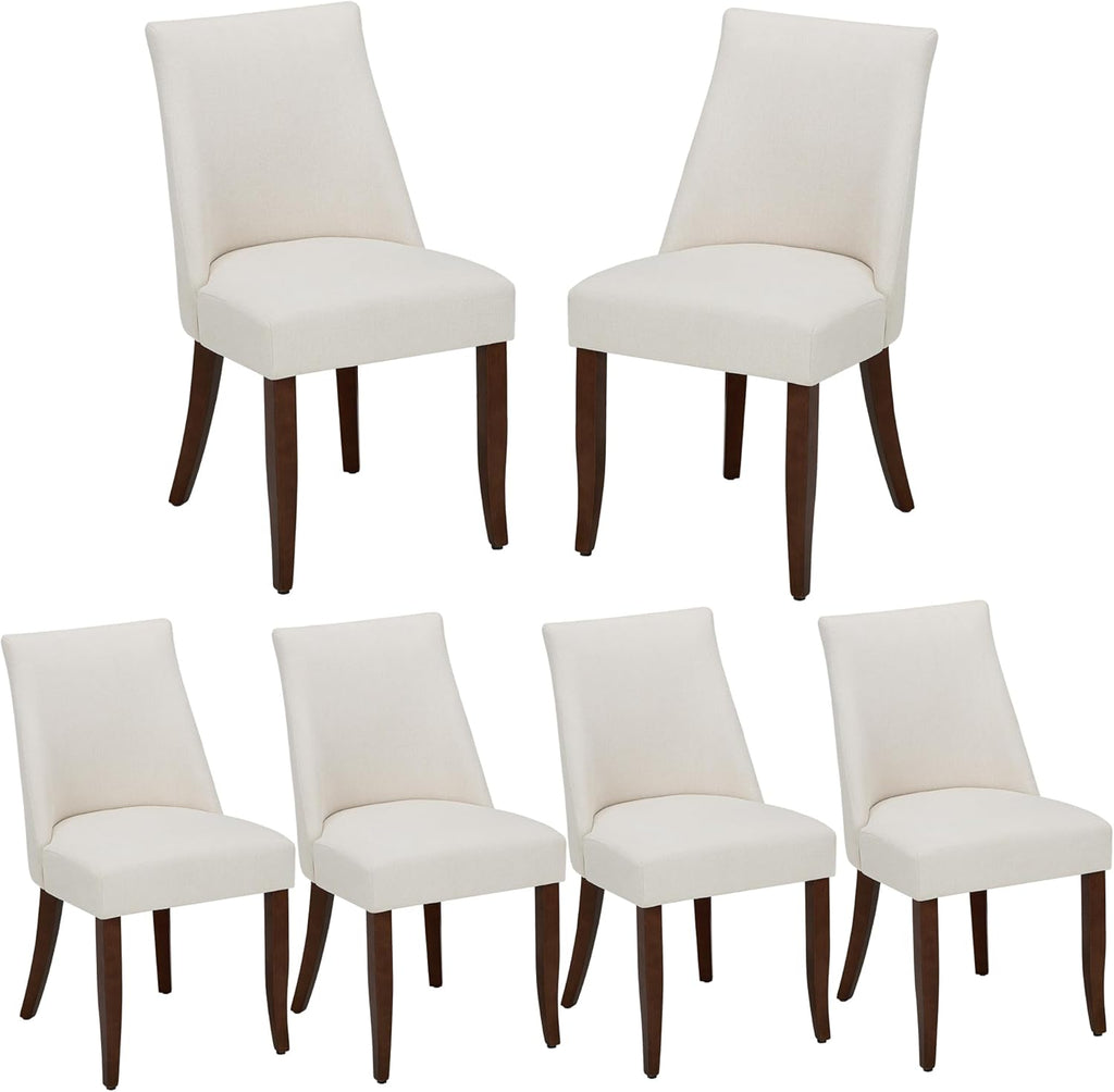 Wooden Dining Chairs Set of 6, Upholstered Farmhouse Fabric Dining Room Chair, Mid Century Kitchen Chair for Restaurant & Cafe, Beige