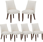 Wooden Dining Chairs Set of 6, Upholstered Farmhouse Fabric Dining Room Chair, Mid Century Kitchen Chair for Restaurant & Cafe, Beige