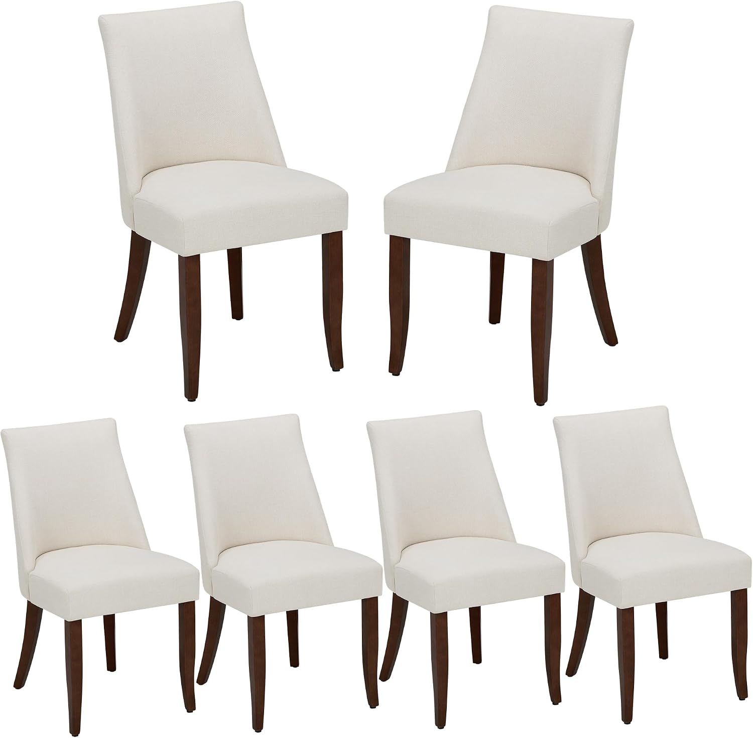 Wooden Dining Chairs Set of 6, Upholstered Farmhouse Fabric Dining Room Chair, Mid Century Kitchen Chair for Restaurant & Cafe, Beige