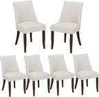 Wooden Dining Chairs Set of 6, Upholstered Farmhouse Fabric Dining Room Chair, Mid Century Kitchen Chair for Restaurant & Cafe, Beige