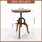LOKKHAN Industrial Vintage Side Table, 23.62" Solid Wood Round Tabletop, 26-31.9" Height Adjustable with Lift Rocker Mechanism, Sturdy Shaft & Triangular Wood Base, Multi-Functional
