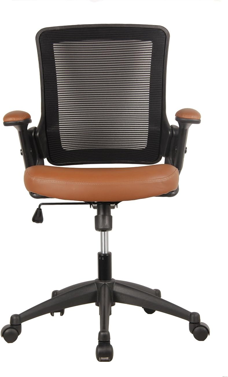 Ergonomic Office Chair with Mesh Back Rest, Height Adjustable with Flip Up Arms and Swivel, Mid-Back Task Home Office Chair, Brown