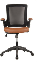 Ergonomic Office Chair with Mesh Back Rest, Height Adjustable with Flip Up Arms and Swivel, Mid-Back Task Home Office Chair, Brown