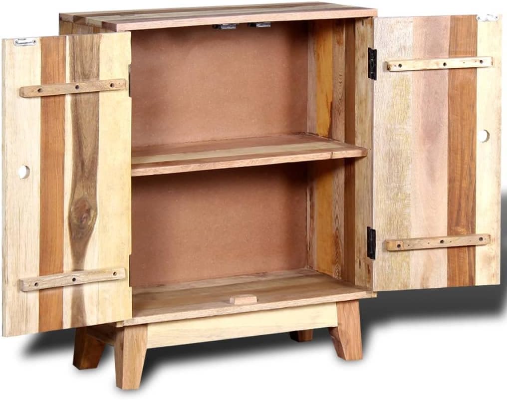 Retro Solid Reclaimed Wood Sideboard with Ample Storage, Handmade Craftsmanship and Durable Lacquered Finish in Warm Brown and Beige Tones for Living Room Dining Room Bedroom