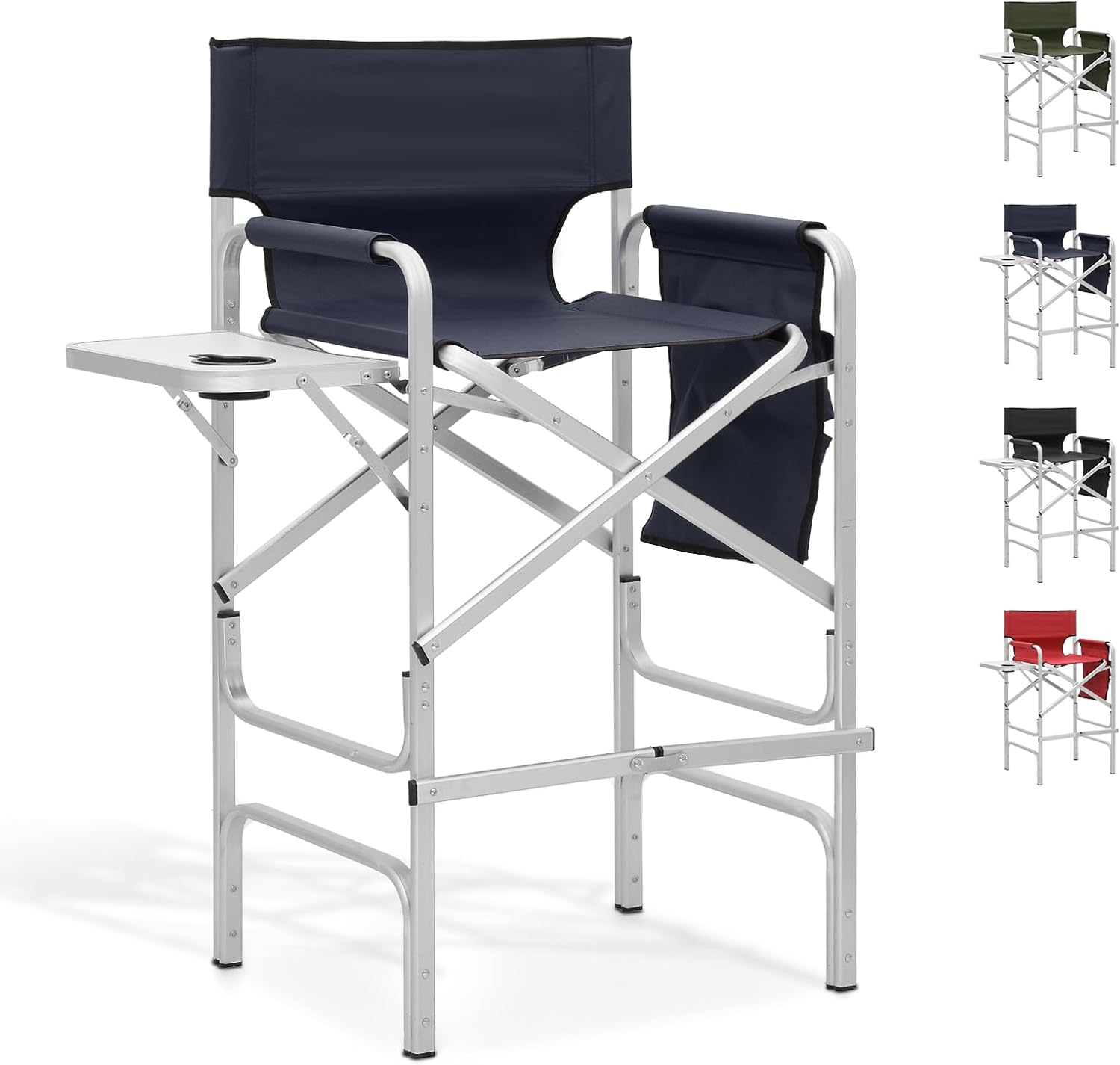 Directors Chair, 31“Tall Foldable Camping Chairs, Folding Aluminum Frame Vanity Chair, Makeup Artist Chair, Portable Camping Chair with Side Table, Cup Holder and Pockets, 250lbs Capacity(Blue)