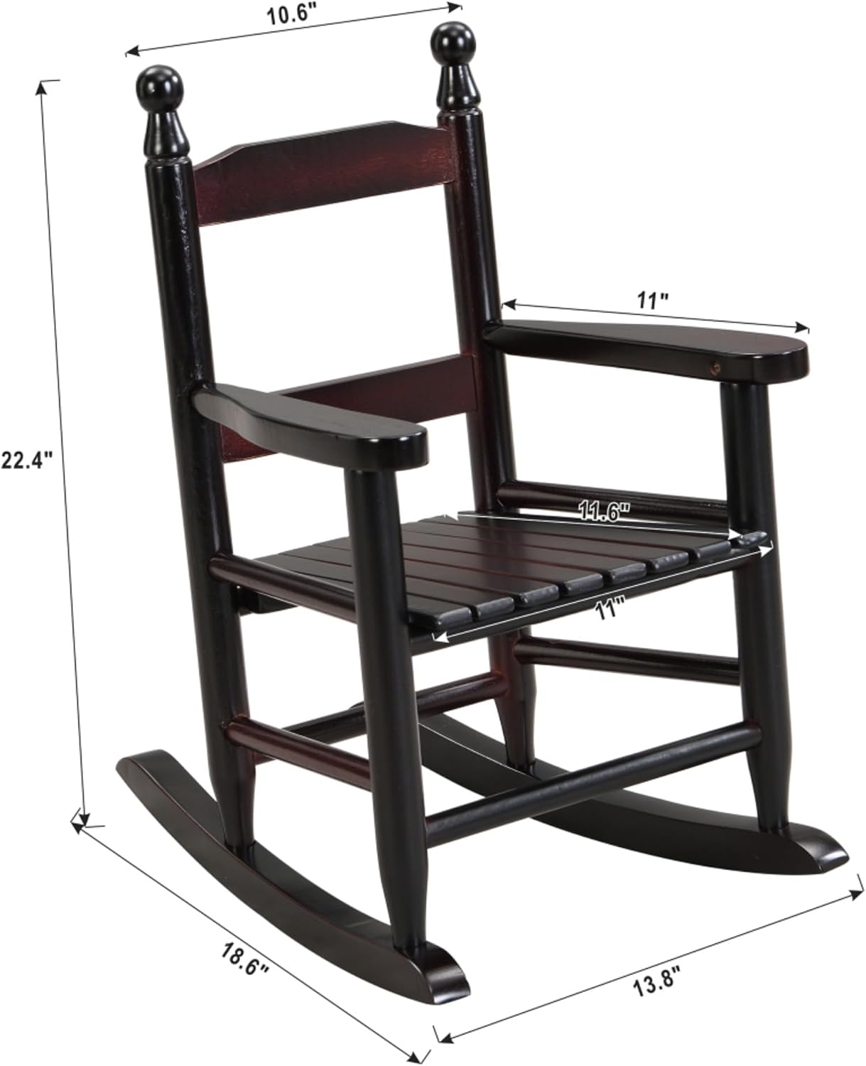Kids Rocking Chair, Solid Wood Toddler Rocker, Indoor Outdoor Durable Children's Rocking Chair, Safe Anti-Tipping Design for Playroom, Bedroom, Backyard, Nursery (Black)