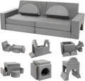 Modular Kids Play Couch, Fort Building Kids Couch for Room, Toddler Sofa That Folds, Grey