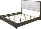 1pc Contemporary Upholstered Twin Size Panel Youth Bed Button Tufted Headboard Wooden Bedroom Furniture White Cream Gray