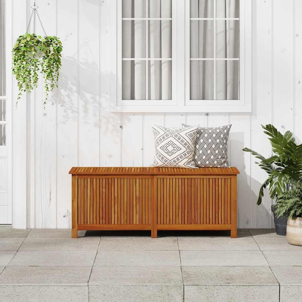 Solid Acacia Wood Patio Storage Box 59.1"x19.7"x22.8" with Waterproof Bag, Gas-Lift Lid, Bench and Side Table for Garden Cushions, Toys, Tools