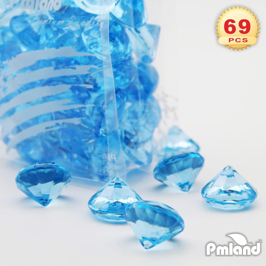 PMLAND 69 Pieces 25mm Big Round Acrylic Diamond Crystals Gems Treasure Gemstones for Baby Shower Table Scatters Vase Fillers Decoration Party Treasure Hunting Arts and Crafts - Light Blue
