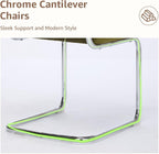 Mid Century Modern Dining Chairs Set of 2, Rattan Dining Chairs with Cane Back and Upholstered Seat, Chrome Cantilever Metal Frame, Kitchen & Dining Room Chairs, Sillas de Comedor (Green)