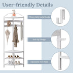 GiftGo Corner Hall Tree with Shoe Bench Entryway Coat Rack with 10 Metal Movable Hooks Freestanding Clothes Rack Shoes Shelf Organizer for Home Office Bedroom (White)