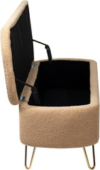 Camel Storage Ottoman Bench for End of Bed Gold Legs, Modern Camel Faux Fur Entryway Bench Upholstered Padded with Storage for Living Room Bedroom
