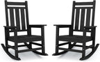 KINGYES Oversized Outdoor Rocking Chair Set of 2, All-Weather Patio Rocking Chairs for Porch, HDPE Outdoor Patio Recliner Rockers with High Back & Wide Seat for Garden, Lawn, Black