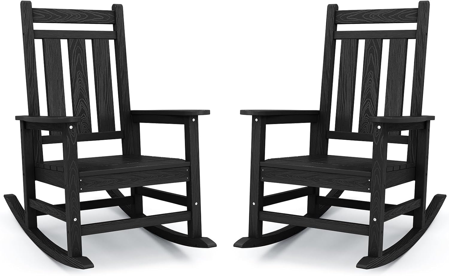 KINGYES Oversized Outdoor Rocking Chair Set of 2, All-Weather Patio Rocking Chairs for Porch, HDPE Outdoor Patio Recliner Rockers with High Back & Wide Seat for Garden, Lawn, Black