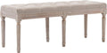 Kmax 45.3" Upholstered Dining Room Bench, Rustic Living Room Ottoman Bench with Carved Pattern & Rustic White Brushed Rubber Wood Legs, Beige
