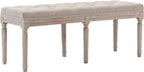 Kmax 45.3" Upholstered Dining Room Bench, Rustic Living Room Ottoman Bench with Carved Pattern & Rustic White Brushed Rubber Wood Legs, Beige