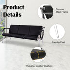 Kinsuite 9-Seat Office Reception Waiting Room Chairs - 3pcs 3-seat Guest & Reception Chairs for Salon Barber Bench Airport Bank Hall Visitor Guest Black PU Leather Office Sofa, Black