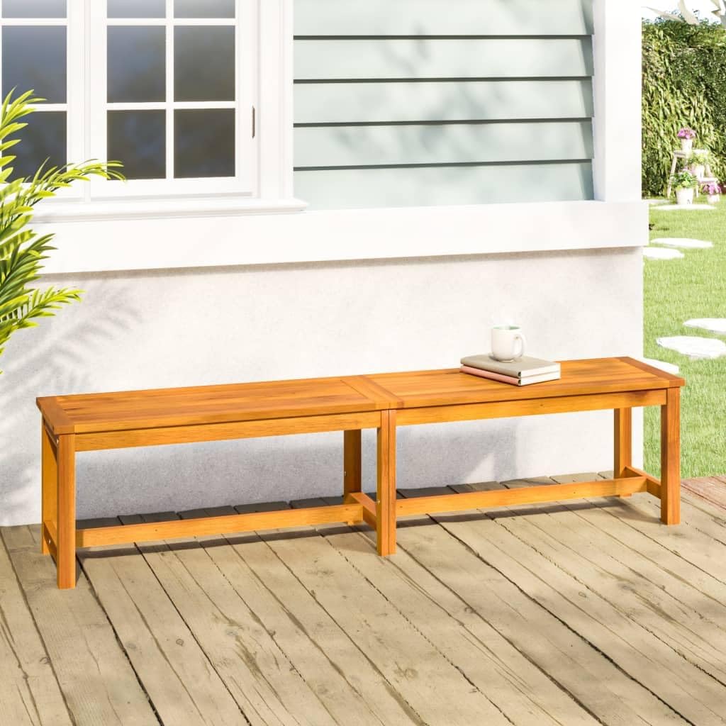 70.9 Inch Solid Acacia Wood Garden Bench, Outdoor Patio Seating, Rustic Brown Wooden Bench for Backyard, Balcony and Terrace, Seats 3 Adults