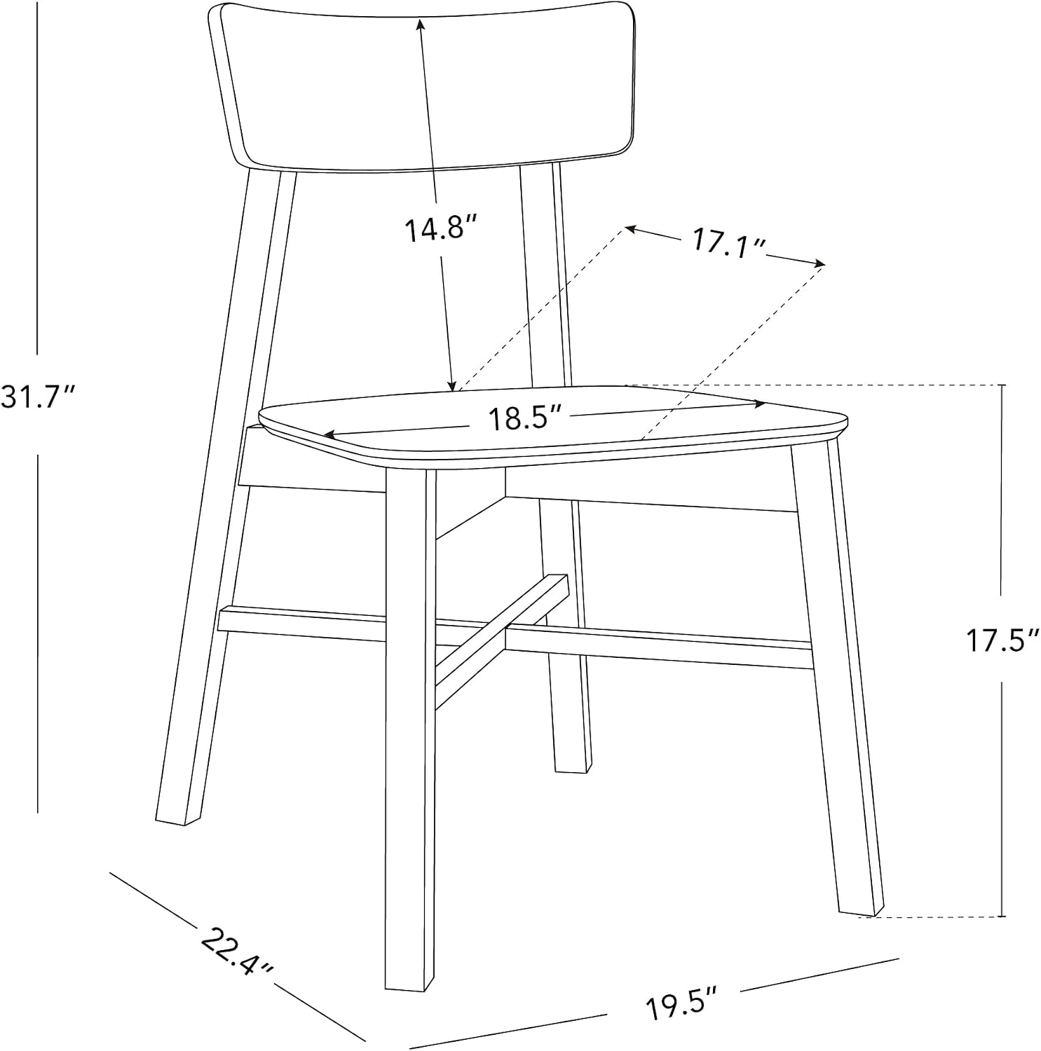 CHITA Soild Wood Dining Chairs Set of 4, Mid Century Modern Walnut Wood Kitchen Chairs with Curved Backrest, Dining Room Chair for Kitchen, Restaurant