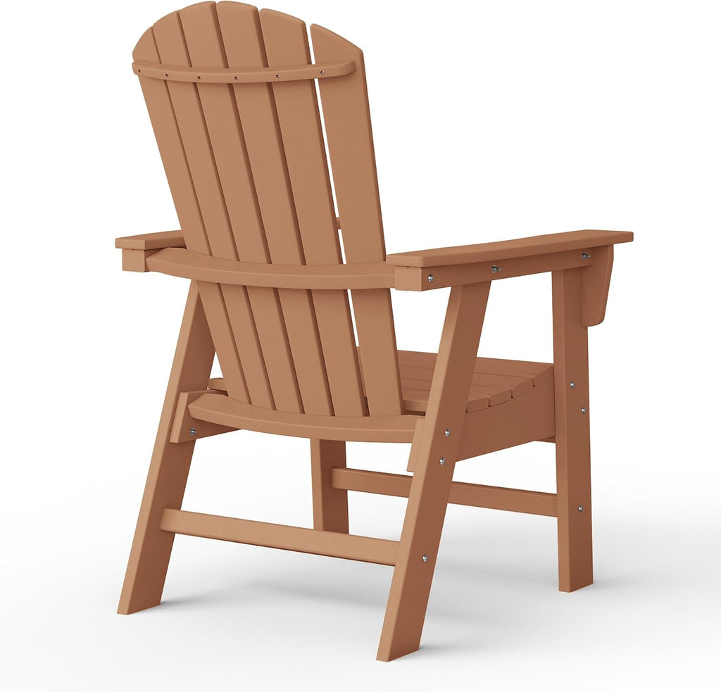 WO Outdoor Adirondack Patio Dining Chair Table 5 PCS Set Seashell Back Armchair Square Table Retro Aesthetic for Outside Restaurant Dining, Resort, Hotel, Lawn, Garden (Teak)