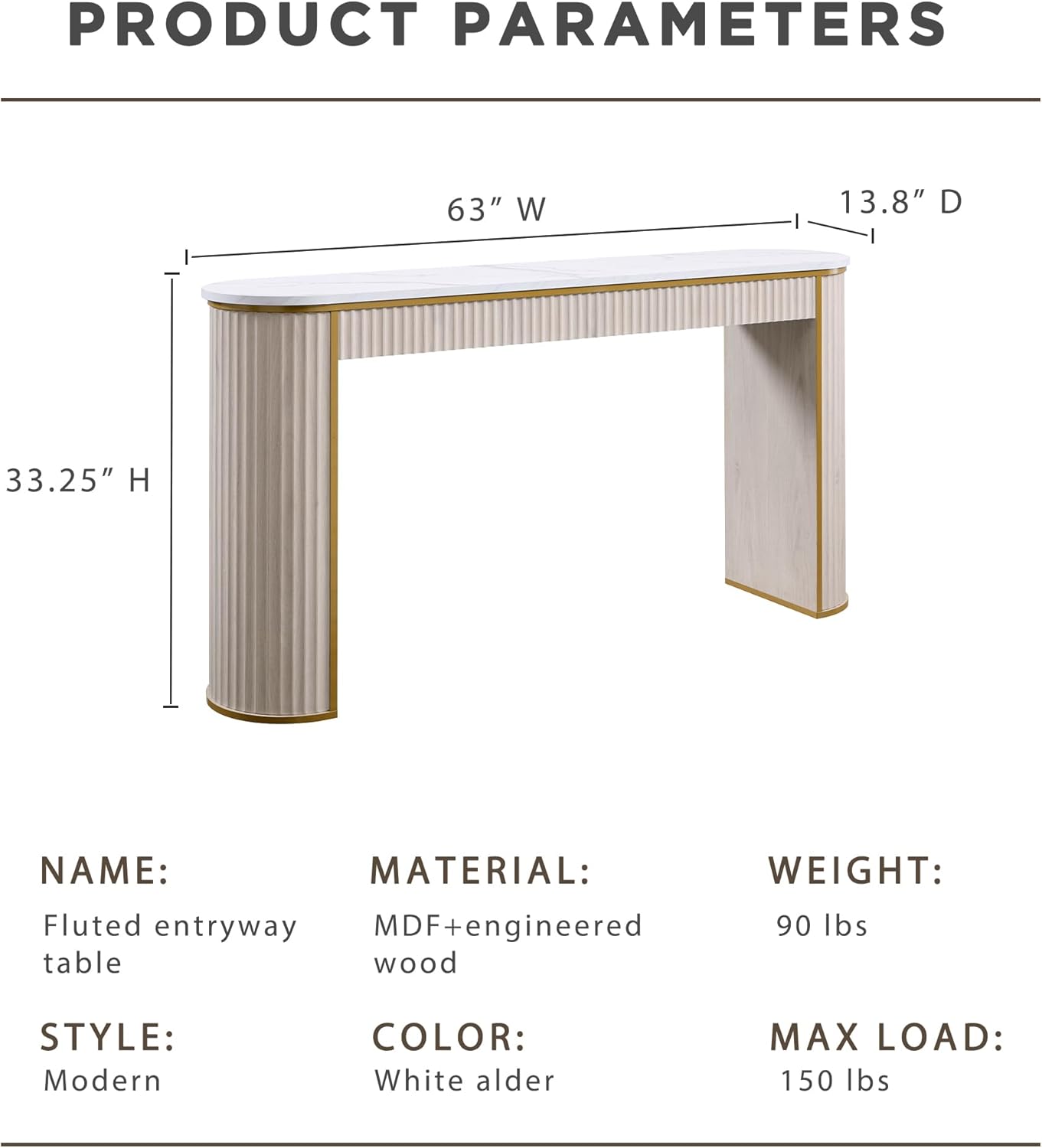 OKD Modern Fluted Console Table, 63" Long Narrow Entryway & Sofa Tables for Hallway, Tall Accent Table Behind Couch for Foyer Living Room, White Alder