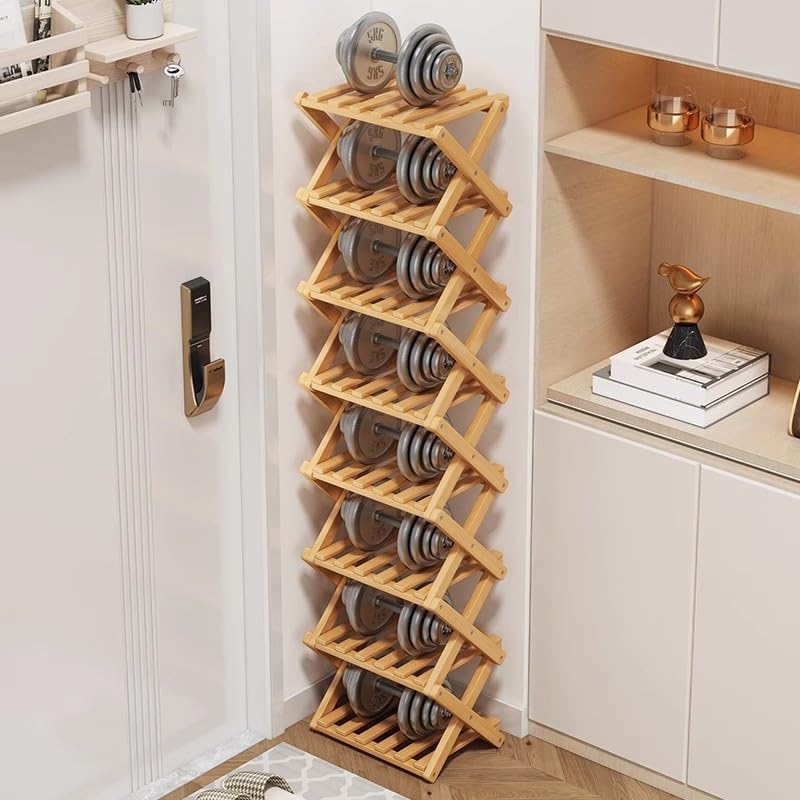 Simcat Bamboo Shoe Rack, Portable Folding Shoe Storage Rack,No Installation Free Standing Shoe Rack for Entryway, Closet, Dorm/Small Spaces (Eight layers of primary colors)